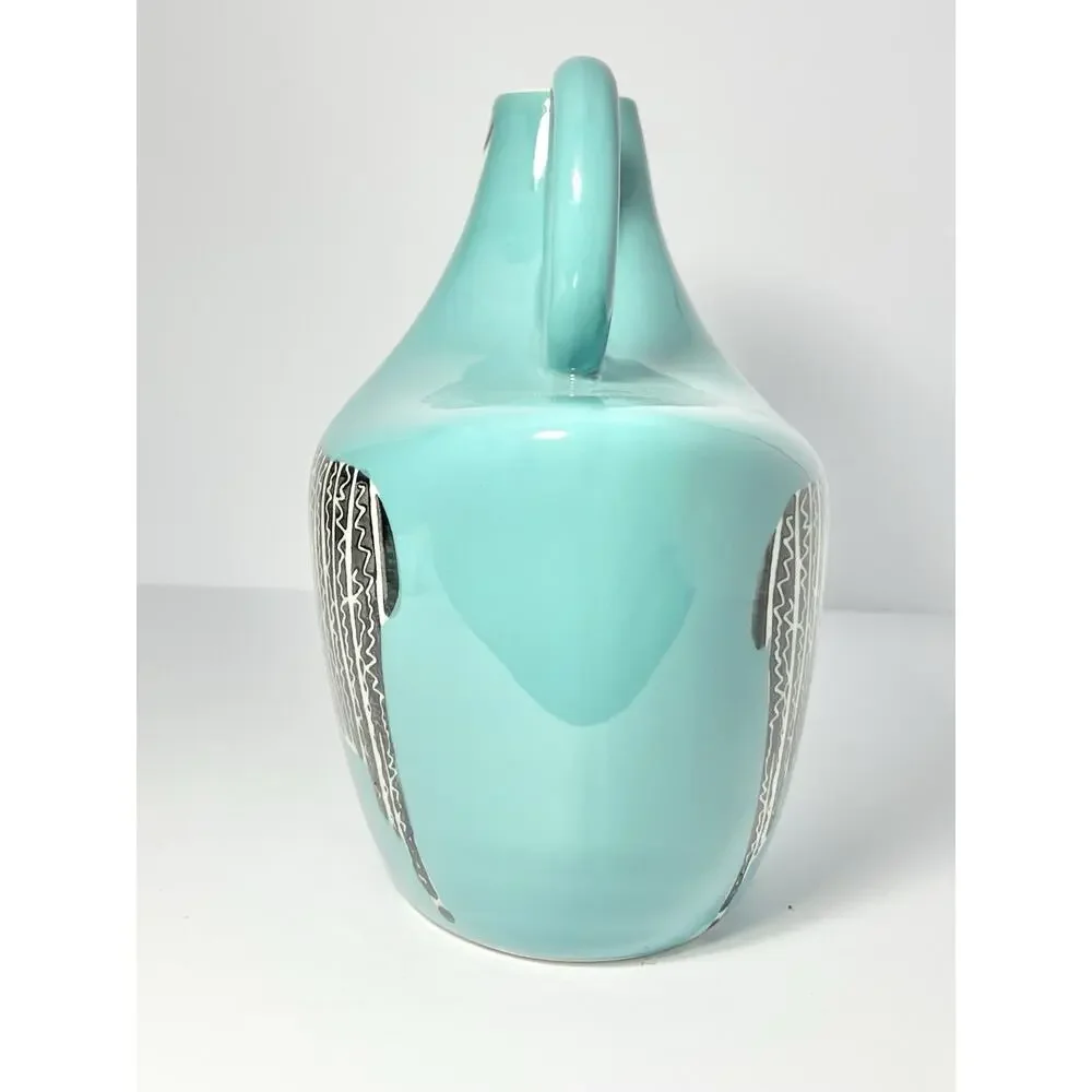 West Elm Ceramic Turquoise “Llama” Handled Pitcher Jug 8 1/4” 28oz